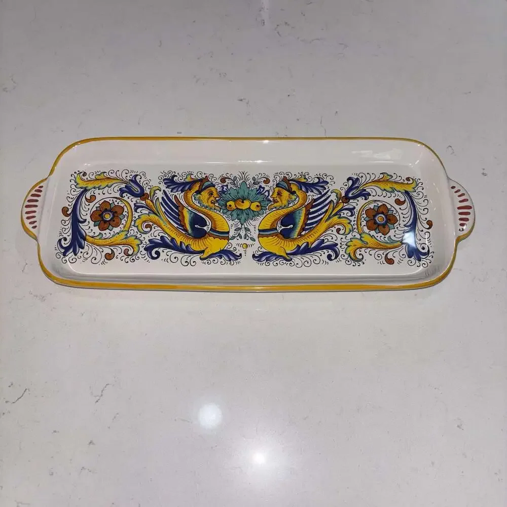 Ceramica Nova Deruta Italian Pottery Raffaellesco Dragon Rectangular Serving Tra